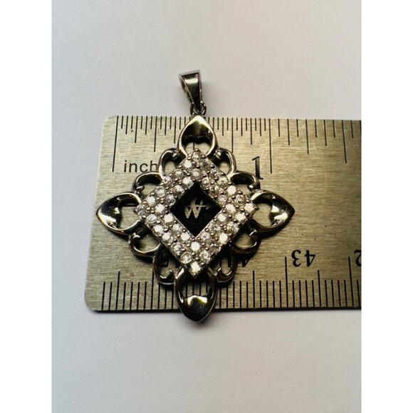 Brand New Fancy Designer Pendant 925 Sterling Silver Encrusted w/ White Crystals - Picture 7 of 10